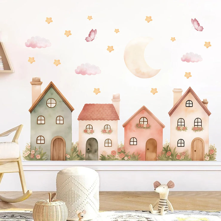 1pcs PVC Removable Cartoon Star House Pattern Wall Stickers