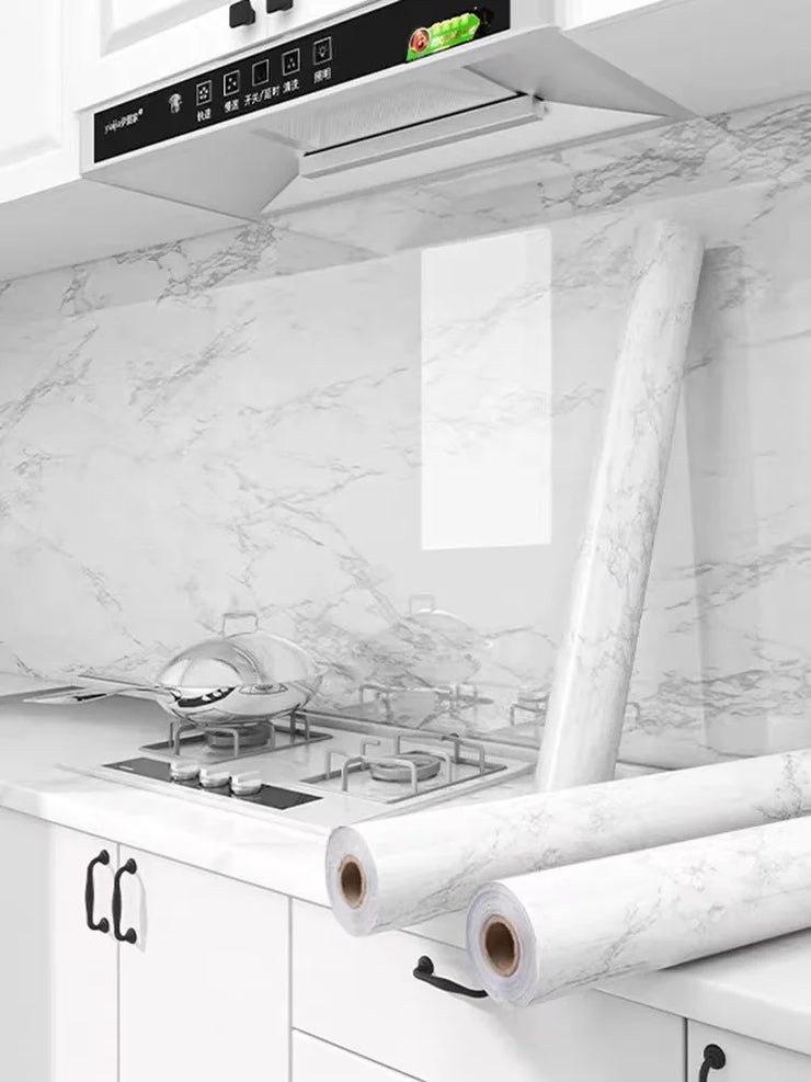 50cm White Glossy Marble Self-adhesive Waterproof Wallpaper