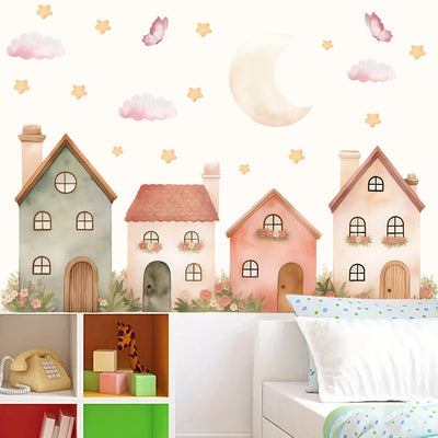 1pcs PVC Removable Cartoon Star House Pattern Wall Stickers