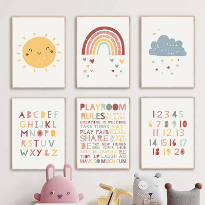 New Modern Cute Sun Rainbow Cloud Canvas Poster