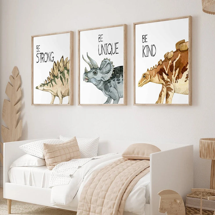 Dinosaur Be Strong Be Happy Inspirational Quotes Poster