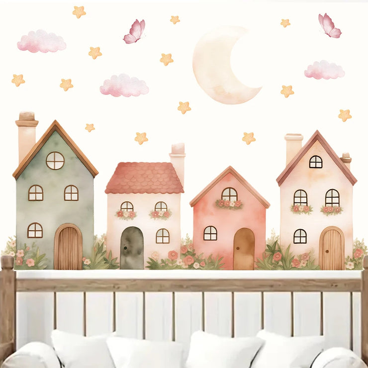 1pcs PVC Removable Cartoon Star House Pattern Wall Stickers
