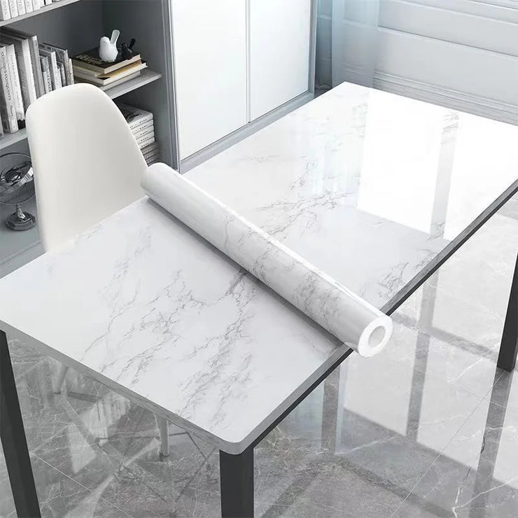50cm White Glossy Marble Self-adhesive Waterproof Wallpaper