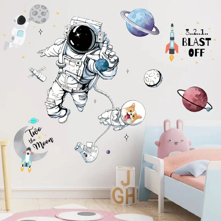 3D Creative Planetary Astronauts Wall Sticker