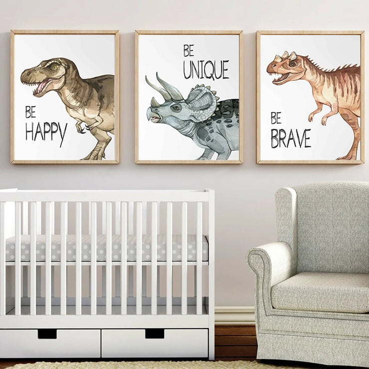 Dinosaur Be Strong Be Happy Inspirational Quotes Poster