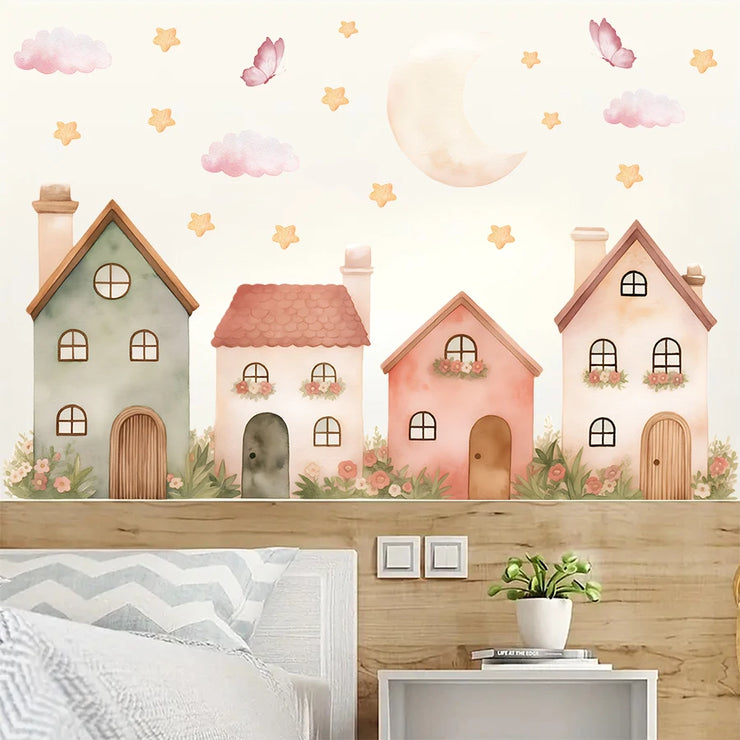 1pcs PVC Removable Cartoon Star House Pattern Wall Stickers