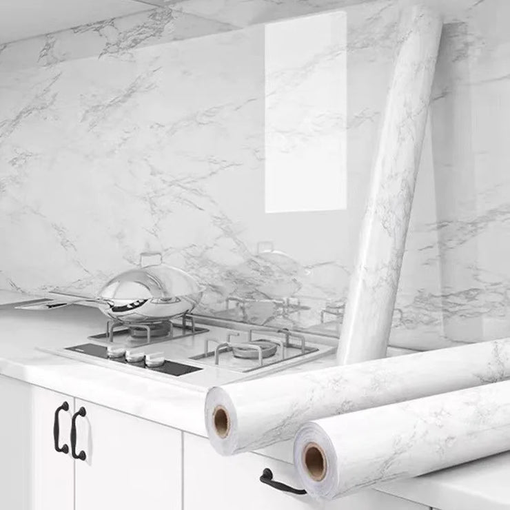 50cm White Glossy Marble Self-adhesive Waterproof Wallpaper