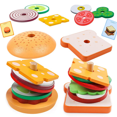 New Wooden Burger Sandwich Stacking Toys