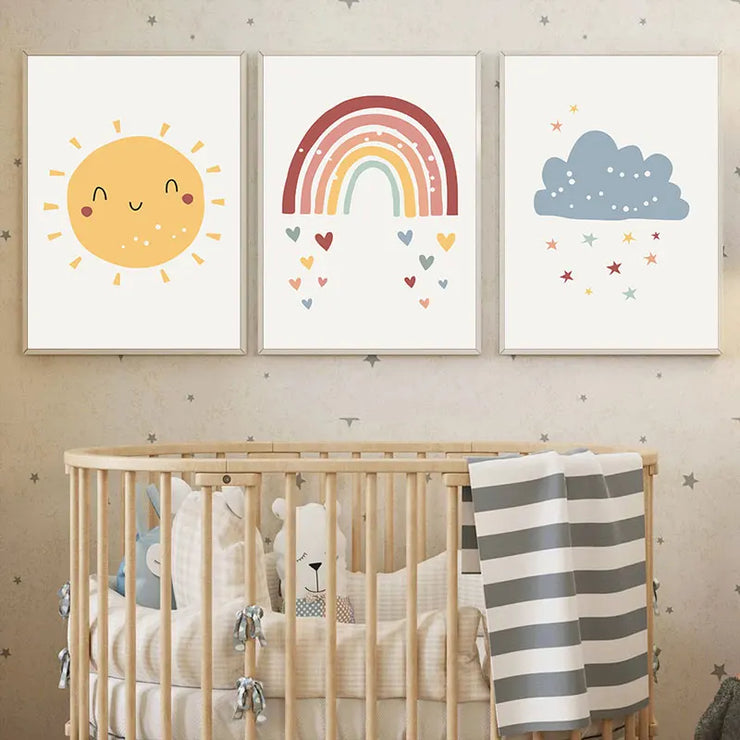 New Modern Cute Sun Rainbow Cloud Canvas Poster