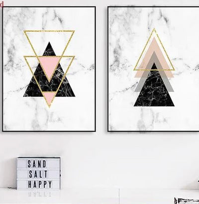 Geometrical Prints on Marble Pattern Canvas Art