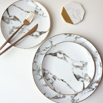 Gilded Marble Dinner Plates