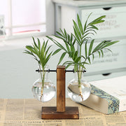 Hydroponic Plant Vases Vintage Flower Pot Transparent Vase Wooden Frame Glass Tabletop Plants Home Bonsai Decor Drop Shipping