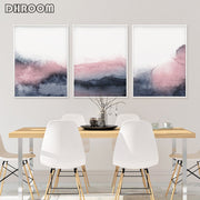 Pink Blue Abstract Poster Prints Blush Pink and Grey Wall Art Canvas Painting Nordic Scandinavian Picture for Bedroom Decor