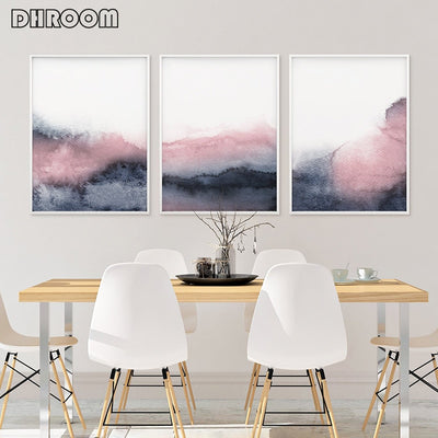 Pink Blue Abstract Poster Prints Blush Pink and Grey Wall Art Canvas Painting Nordic Scandinavian Picture for Bedroom Decor