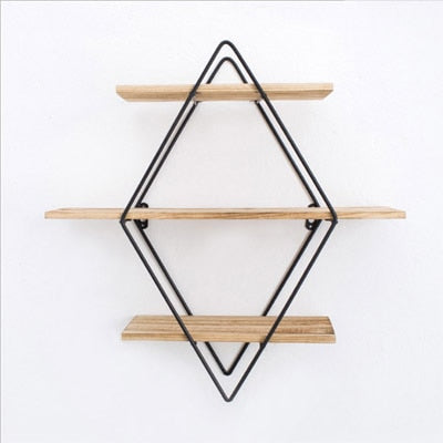 Nordic living room bedroom Metal Wall Shelf racks wrought iron wall hanging wooden wall storage rack creative wall partition
